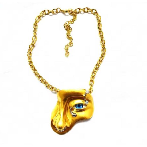 New Without Tags Chunky Bohemian Surrealist Sturdy Half Face Necklace 2.5in Pend - Picture 3 of 6